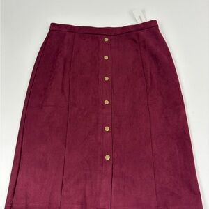 NWT retrology Button-Front Burgundy Midi Skirt M